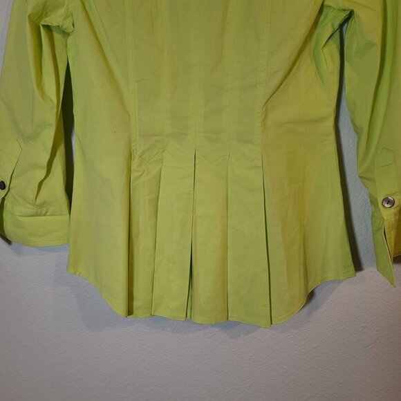 Tyler‎ Boe Cotton Blend Button Down 3/4 Sleeve Blouse Lime Green Pleated Back 4 - Picture 6 of 9